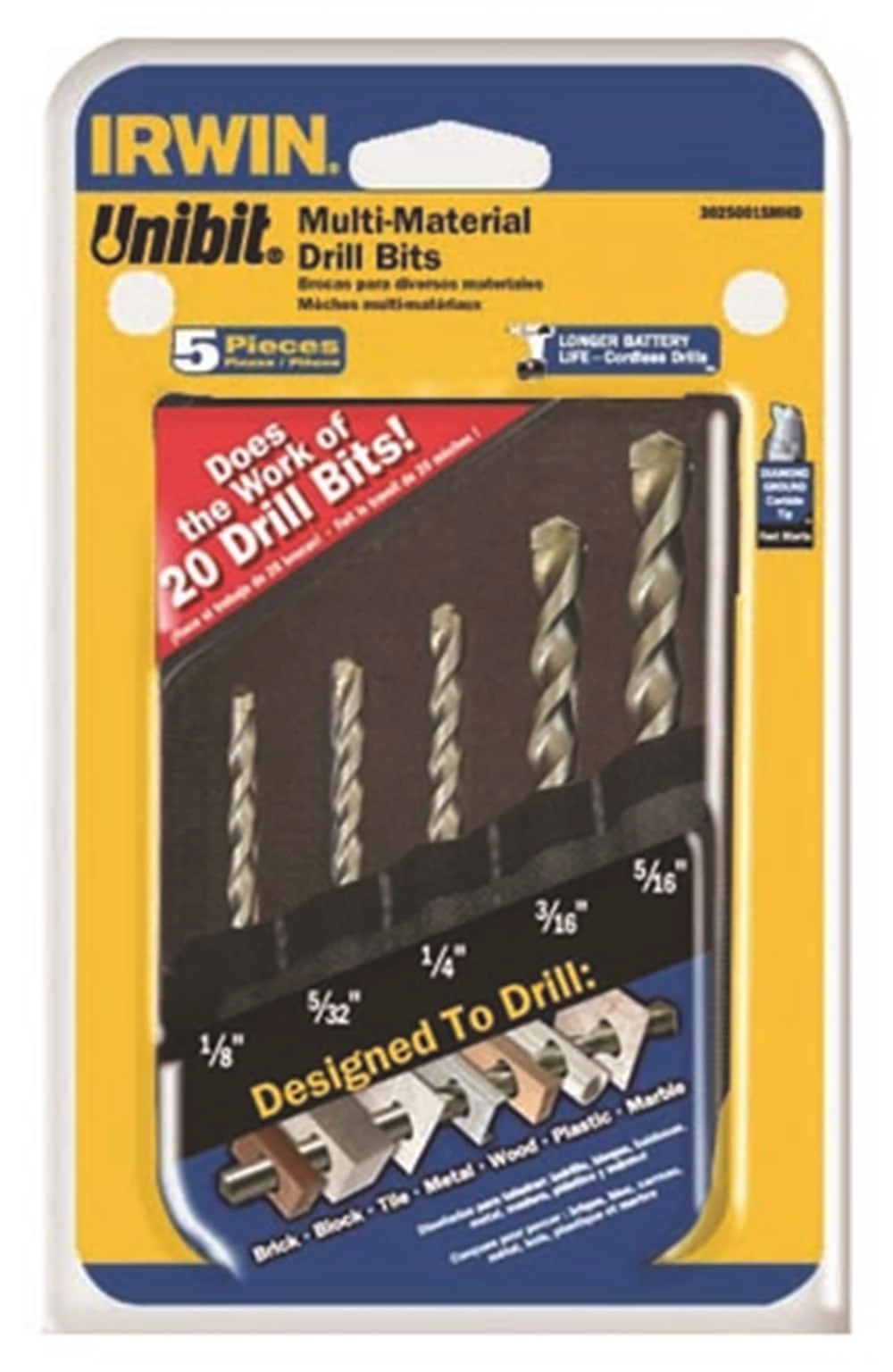 IRWIN Masonry Drill Bits Multi-Material 5-Piece x 4-in Carbide Masonry Drill Bit for Rotary Drill 3 IRWIN Masonry Drill Bits Multi-Material 5-Piece x 4-in Carbide Masonry Drill Bit for Rotary Drill