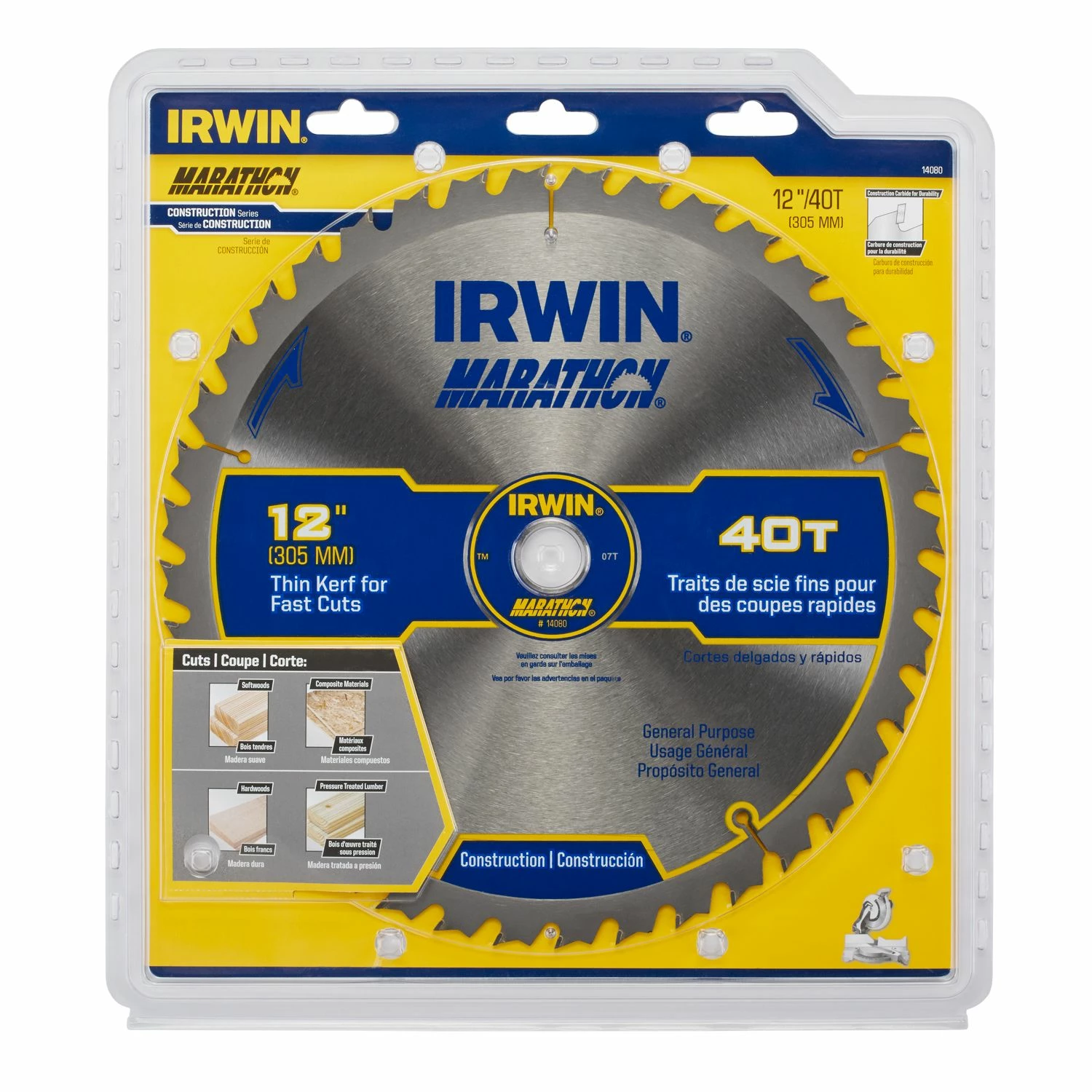 IRWIN Circular Saw Blades Marathon 12-in 40-Tooth Carbide Miter/Table Saw Blade 4 IRWIN Circular Saw Blades Marathon 12-in 40-Tooth Carbide Miter/Table Saw Blade - Image 2